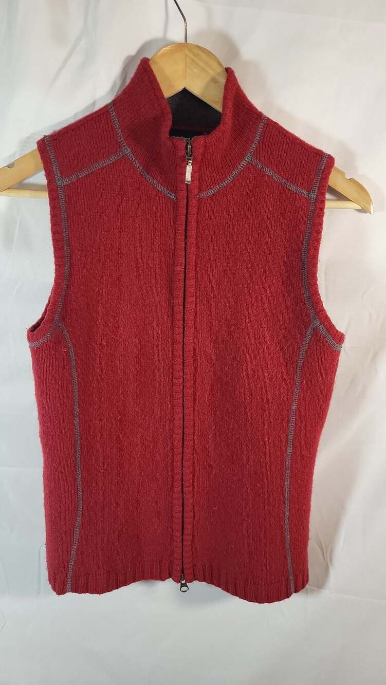 Eddie Bauer Women's XS Red Lambswool Blend Full-Zip Sweater Vest
